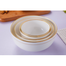 White porcelain bowl set ,Porcelain rice bowls with Gold rim.
